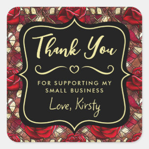 Elegant Red Rose Stained Glass Small Business Square Sticker