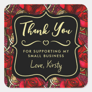 Elegant Red Rose Stained Glass Small Business Square Sticker