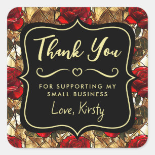 Elegant Red Rose Stained Glass Small Business Square Sticker