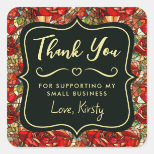 Elegant Red Rose Stained Glass Small Business Square Sticker