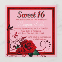 Elegant Red Rose sweet 16 birthday Invite