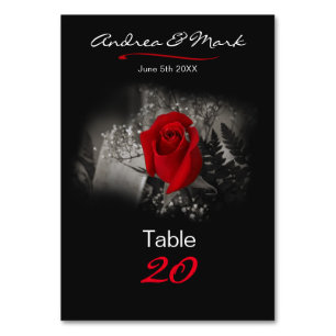 Elegant Red Rose Vignette Black Classic Table Numb Table Number