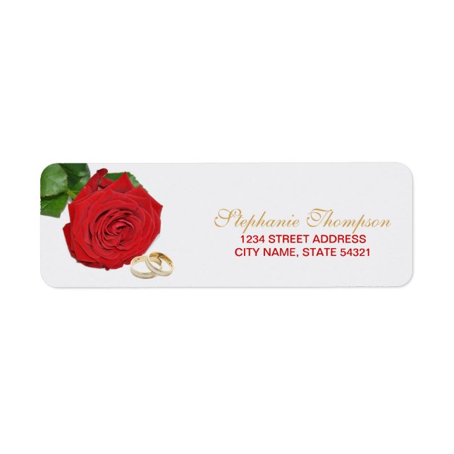 Elegant Red Rose Wedding Address Label (Front)