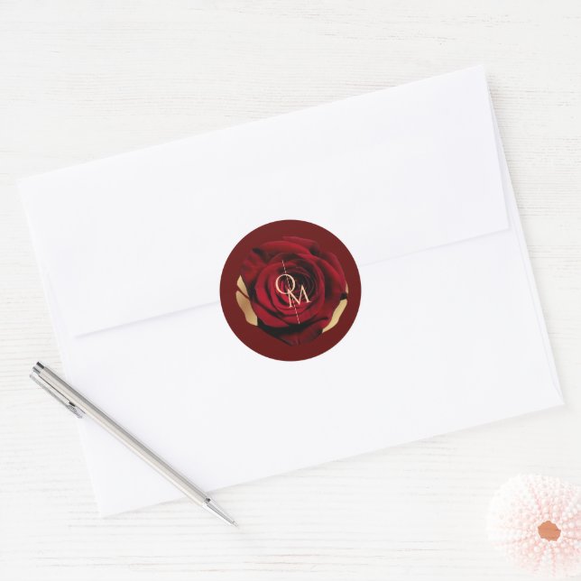 Elegant Red Rose Wedding Classic Round Sticker (Envelope)