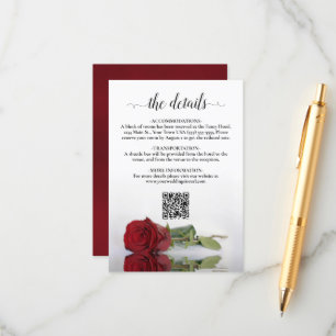 Elegant Red Rose Wedding Details QR Code Enclosure Card