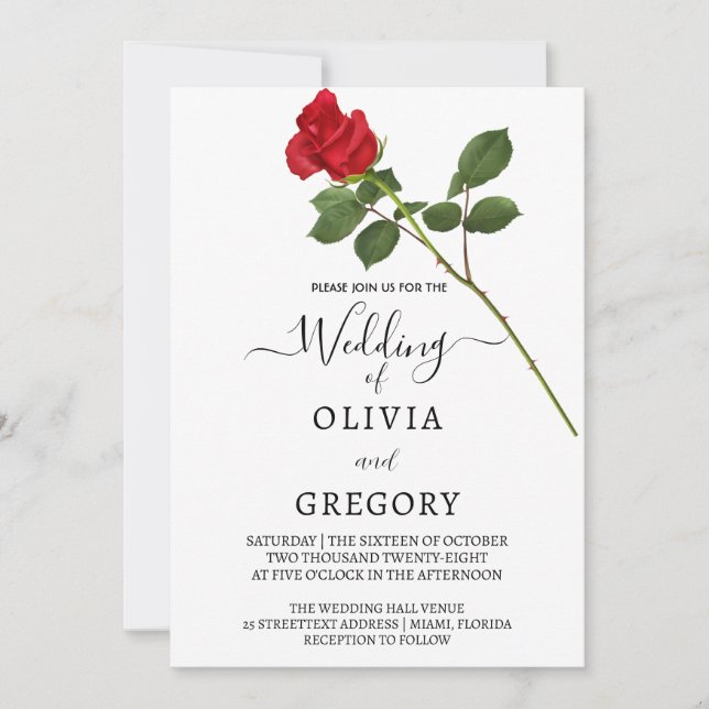 Elegant Red Rose wedding Invitation (Devant)