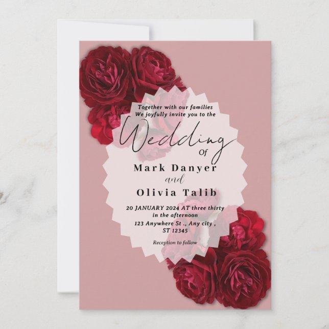 Elegant Red Rose Wedding Invitation – Romantic  (Front)