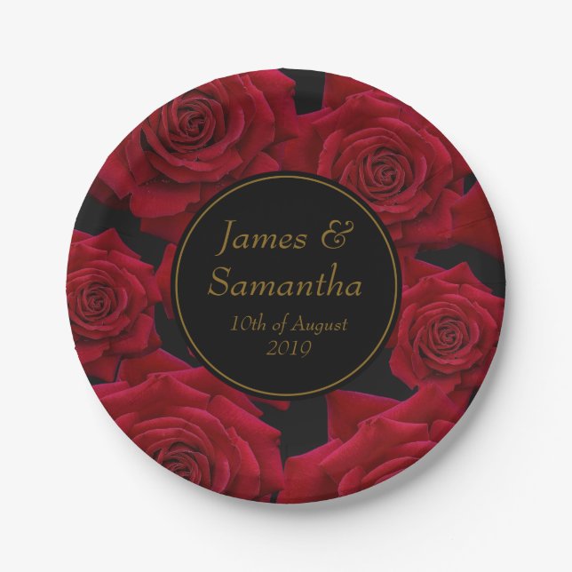 Elegant Red Rose - Wedding Paper Plate (Front)