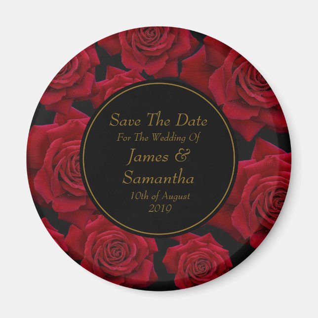 Elegant Red Rose - Wedding Save The Date Magnet (Front)
