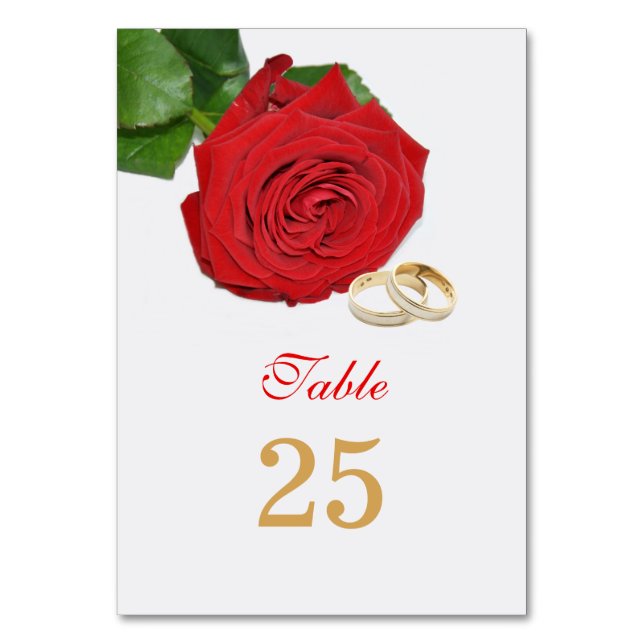 Elegant Red Rose Wedding Table Cards (Front)