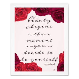 Elegant Red Roses Beauty Fashion Quote Photo Print