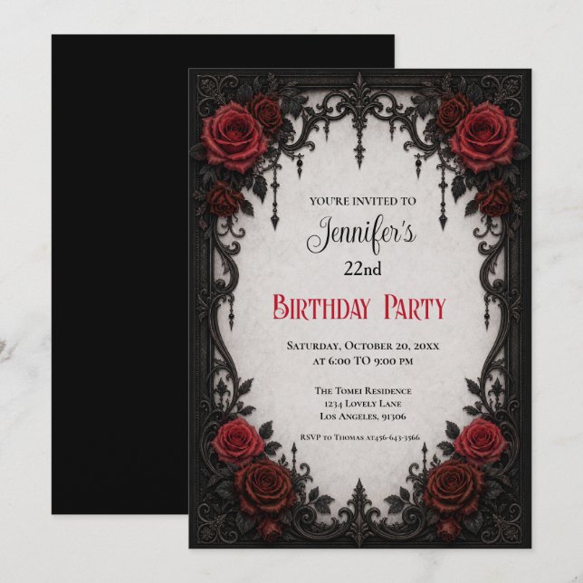 Elegant Red Roses Birthday Invitation (Front/Back)