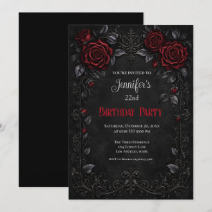Elegant Red Roses Birthday Invitation