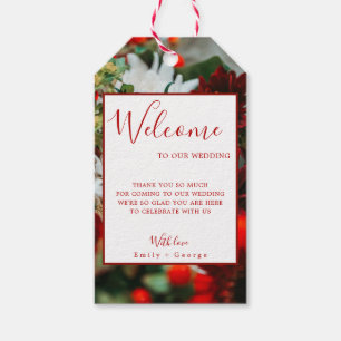 Elegant red roses blossoms flowers floral Wedding Gift Tags