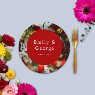 Elegant red roses blossoms flowers floral Wedding Paper Plate