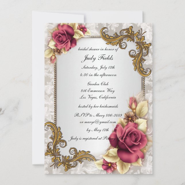 Elegant Red Roses Bridal Shower Invitation (Front)