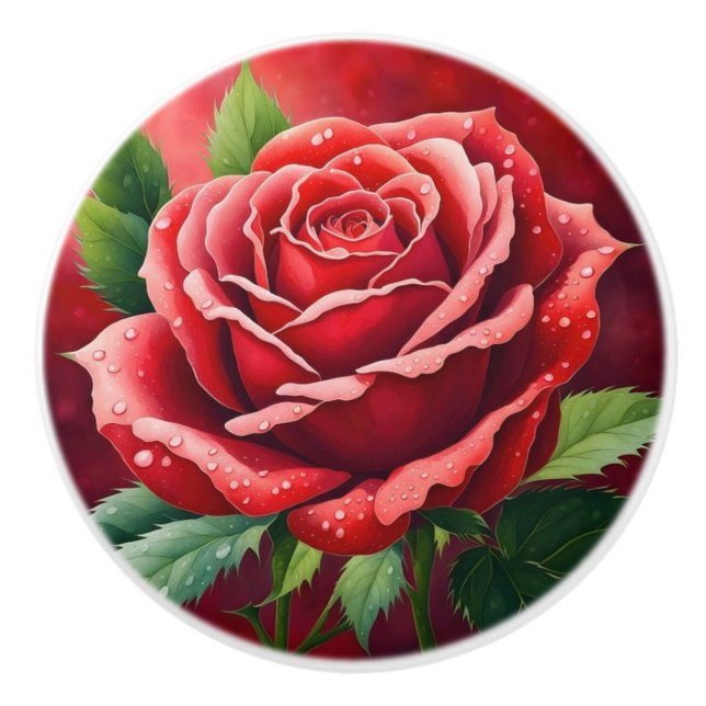 Elegant Red Roses Ceramic Knob (Front)