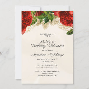 Elegant Red Roses Champagne Birthday Invitation
