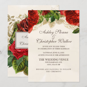 Elegant Red Roses Champagne Wedding Invitation