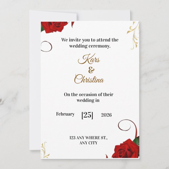 Elegant Red Roses Classic Wedding Invitation (Front)
