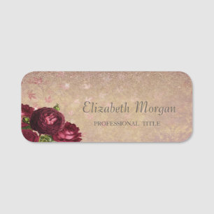 Elegant Red Roses Falling Leaves  Name Tag