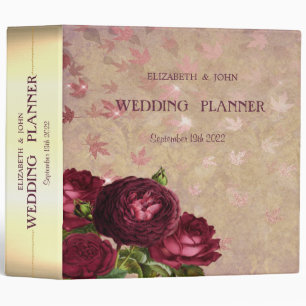 Elegant Red Roses Falling Leaves Wedding Binder
