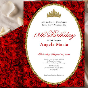 Elegant Red Roses Floral 18th Birthday Debut Invitation