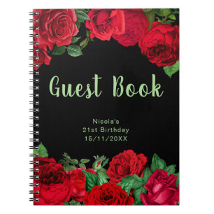 Elegant Red Roses Flowers Birthday Guest Book