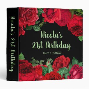 Elegant Red Roses Flowers Birthday Party Binder