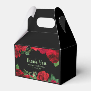 Elegant Red Roses Flowers Birthday Party Favor Box