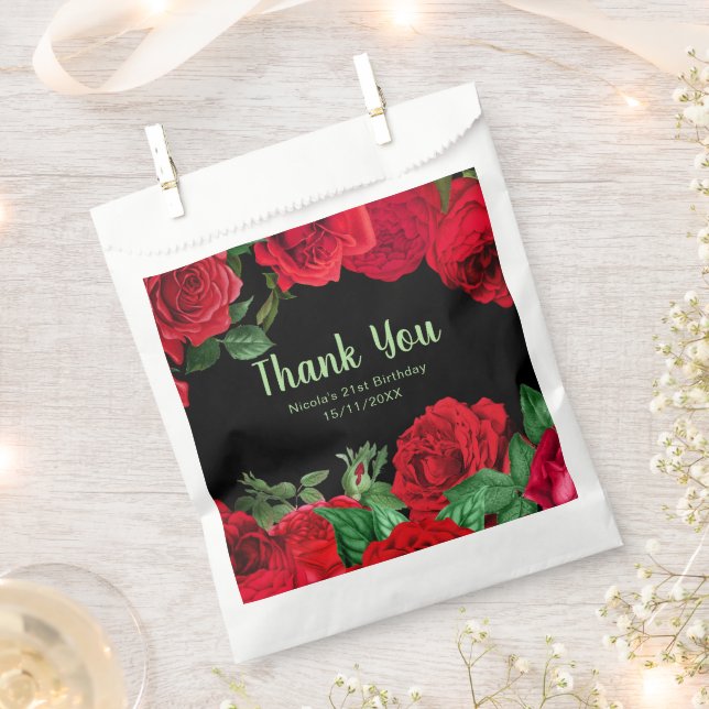 Elegant Red Roses Flowers Birthday Party Favour Bag (Clipped)