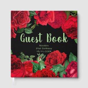 Elegant Red Roses Flowers Birthday Party Guest Book