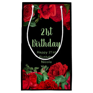 Elegant Red Roses Flowers Birthday Party Small Gift Bag