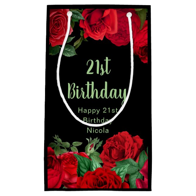 Elegant Red Roses Flowers Birthday Party Small Gift Bag (Front)