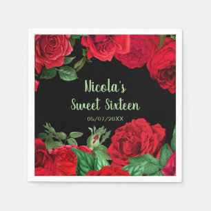 Elegant Red Roses Flowers Sweet Sixteen Napkin