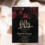 Elegant Red Roses Gothic 50th Birthday Party  Invitation<br><div class="desc">Elegant chic red roses on black background.</div>