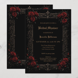 Elegant red roses Gothic Bridal Shower Announcement