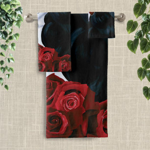 Elegant Red Roses Gothic Sugar Skull Woman Bath Towel Set