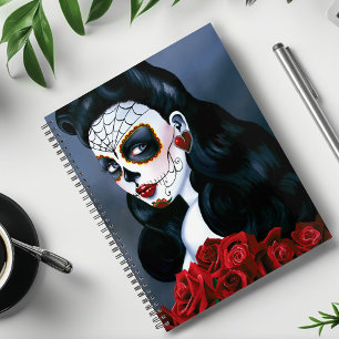 Elegant Red Roses Gothic Sugar Skull Woman Planner