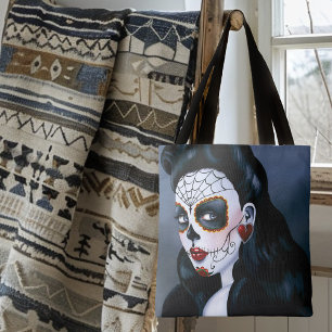 Elegant Red Roses Gothic Sugar Skull Woman Tote Bag