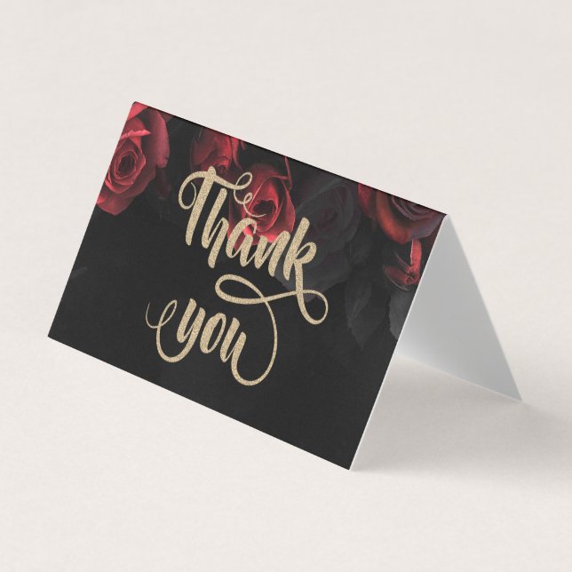 Elegant Red Roses Gothic Thank You Card (Front)