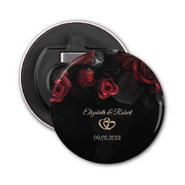 Elegant Red Roses Gothic Wedding Bottle Opener (Front)