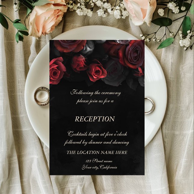 Elegant Red Roses Gothic Wedding Reception Invitation (Creator Uploaded)