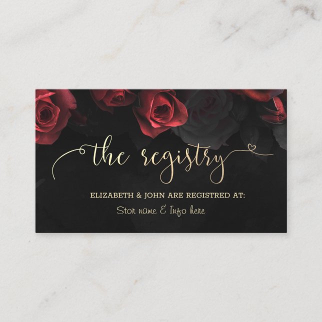 Elegant Red Roses Gothic Wedding Registry Enclosure Card (Front)