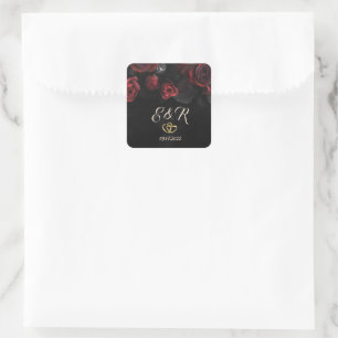 Elegant Red Roses Gothic Wedding Square Sticker