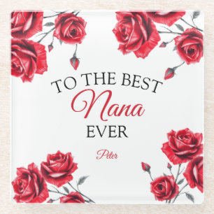 Elegant Red Roses Grandma Glass Coaster