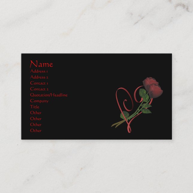Elegant Red Roses Heart On Black Business Card (Front)