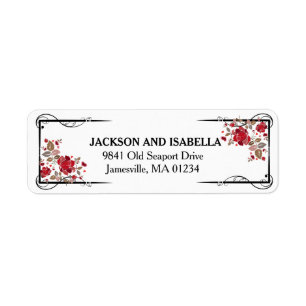 Élégant Red Roses Mariage Retourner l'adresse Étiq