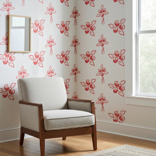 Elegant Red Roses on Dawn Pink Floral Wallpaper