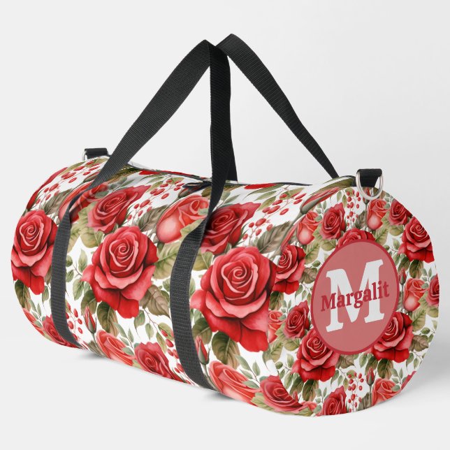 Elegant Red Roses Pattern Large Duffel Bag (Left Corner)